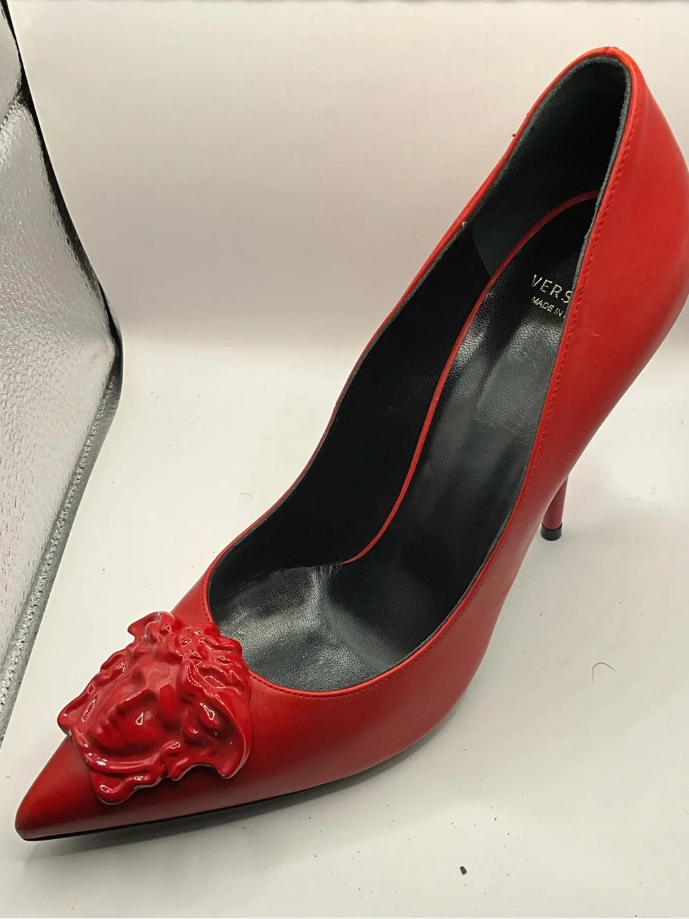 Versace Red Leather La Medusa Pumps- 38.5